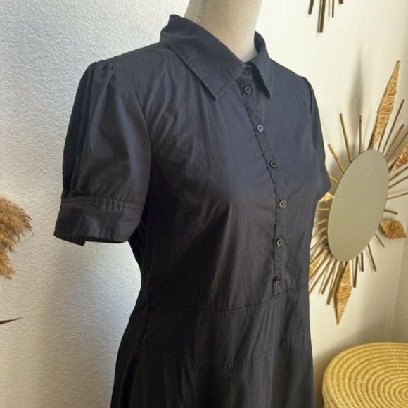 Halogen Womens Fit & Flare Black Shirt Half Button Midi Dress Collared Large - Picture 3 of 12